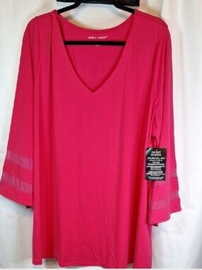 Jessica London Hot Pink V-Neck Tunic with Sheer Sleeve Bands